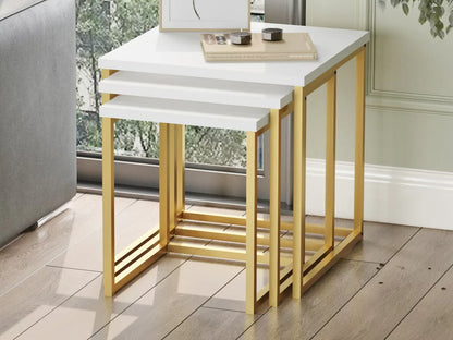 Amani Nesting Coffee Tables 3 Piece Set |  Laminated Board Tops with Gold Lacquered Steel Base