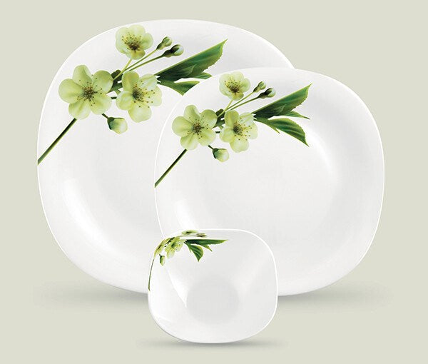 Signature 36 Piece 11" Quadra Square Dinner Plates | Snowdrops Design | Elegant 278mm Plate Set