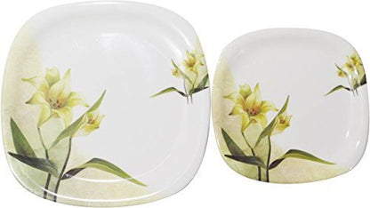 Signature 36 Piece 11" Quadra Square Dinner Plates | Snowdrops Design | Elegant 278mm Plate Set