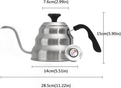 High Quality Stainless Steel 1000ml Capacity Gooseneck Drip Coffee Kettle with Heat-resistant Plastic Handle | Works on All Stovetops