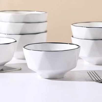 6" Japanese Hexagonal Bowls – Set of 6 Pieces, Elegant and Unique Dinnerware for Soups, Salads, and Noodles