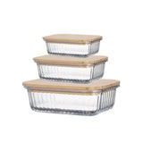 3pcs Heavy Duty Ribbed Borosilicate Glass Food Storage Containers