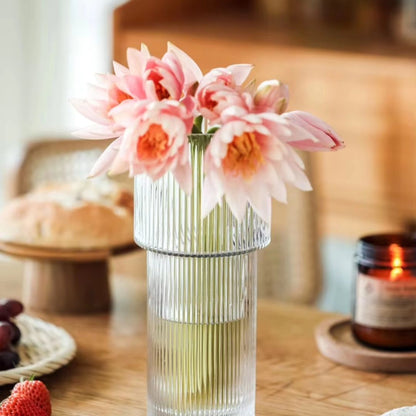 Long Designed Ribbed Glass Flower Vase | Elegant Decorative Vase | Living Room Decor