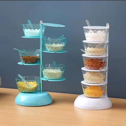 5 Layer Rotating Spice Seasoning Stand | Acrylic Spice Rack Organizer