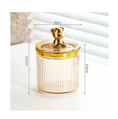 Luxury Cute Bear Cotton Swab Storage Box | Acrylic | 9cm x 13.5cm