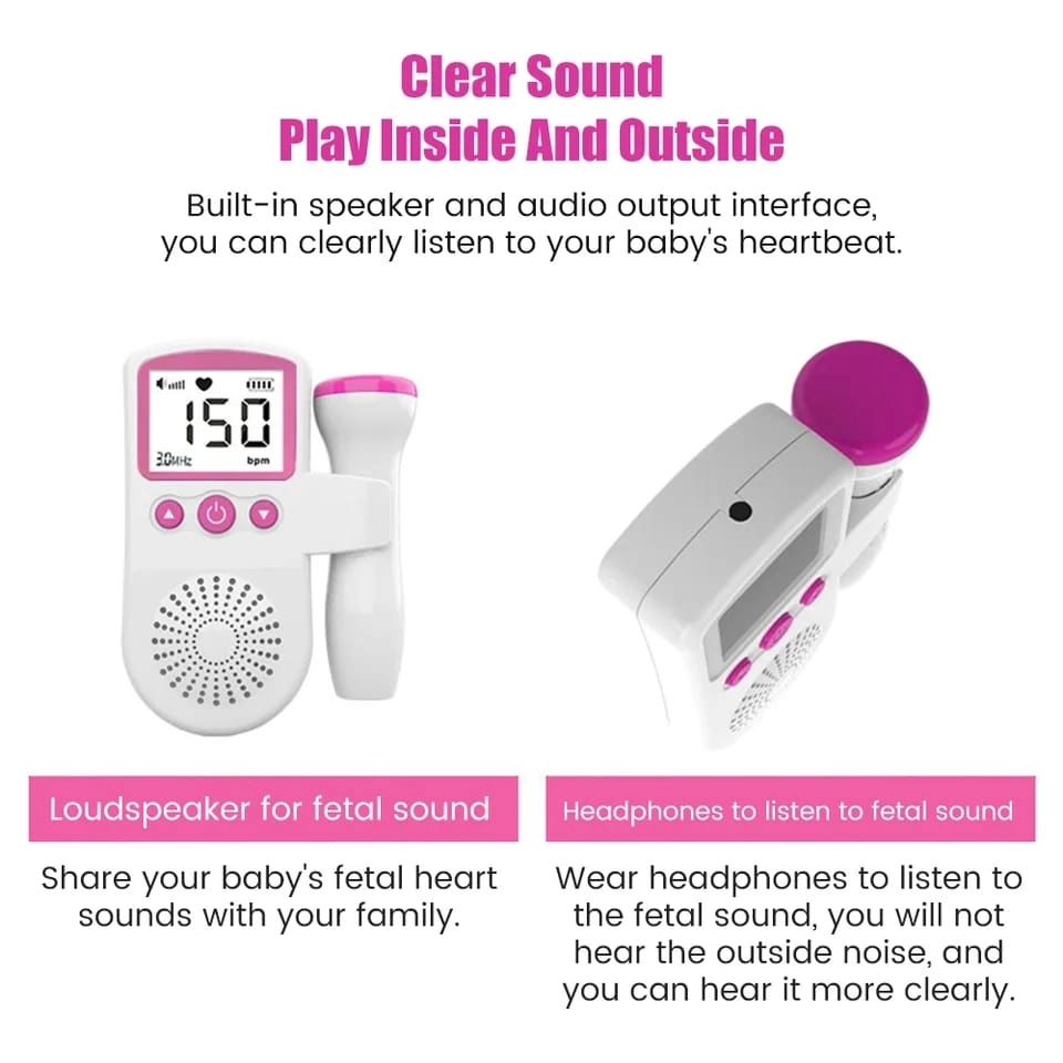 Doppler Fetal Portable Pregnancy Baby Heart Rate Monitor | Prenatal Heartbeat Listening Device