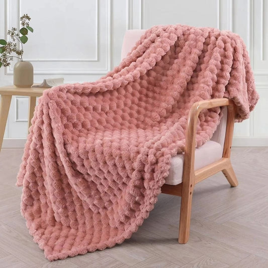 Popcorn Fleece Blanket | Super Fluffy & Warm | 6x6 Size | Available in Beige, Green, Pink Grey