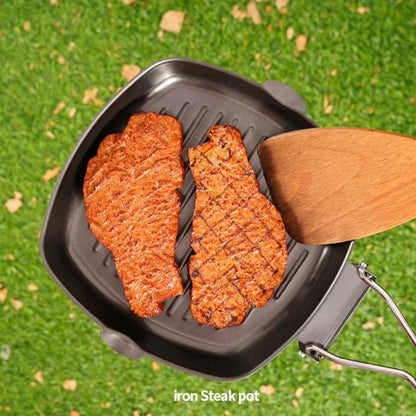 Non Stick Square Steak Pan with Wooden Handle | 24*28cm Grilling & Cooking Pan