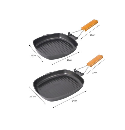 Non Stick Square Steak Pan with Wooden Handle | 24*28cm Grilling & Cooking Pan