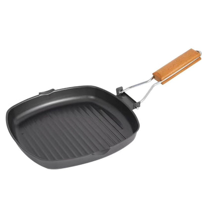 Non Stick Square Steak Pan with Wooden Handle | 24*28cm Grilling & Cooking Pan