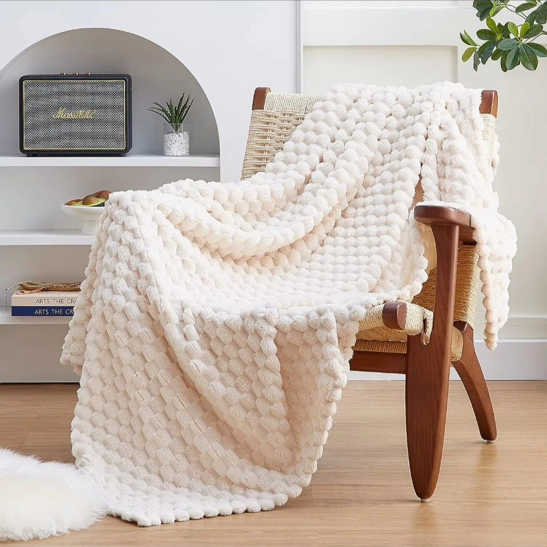 Popcorn Fleece Blanket | Super Fluffy & Warm | 6x6 Size | Available in Beige, Green, Pink Grey