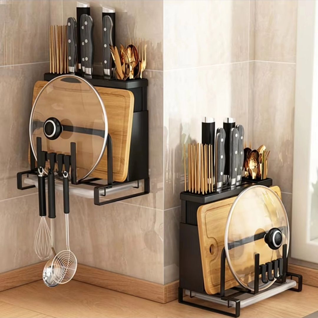 Wall Mounted Knife Rack | Kitchen Chopstick, Chopping Board & Pot Lid Storage Organizer