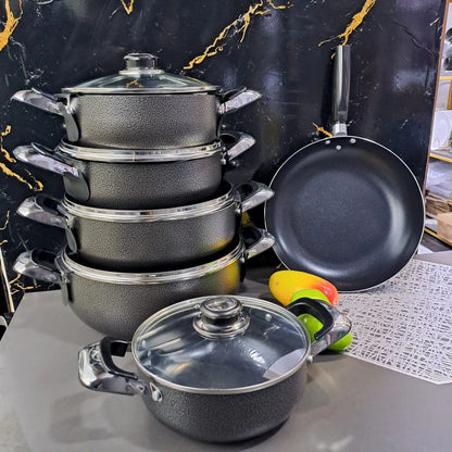 Nonstick JP Cookware Set | 5 Pots with Lids | Granite Coating for Easy Cooking