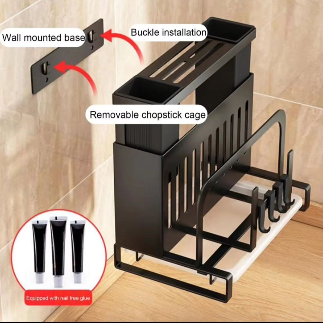 Wall Mounted Knife Rack | Kitchen Chopstick, Chopping Board & Pot Lid Storage Organizer