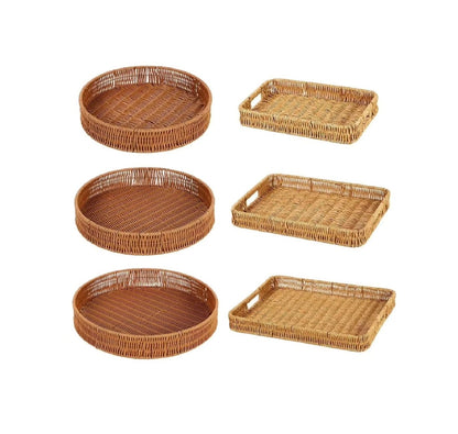 3in1 Handwoven Rattan Decorative Trays | Available in Rectangular and Circular Shapes | Ideal For Living Room, Kitchen, Or Dining Room Decor