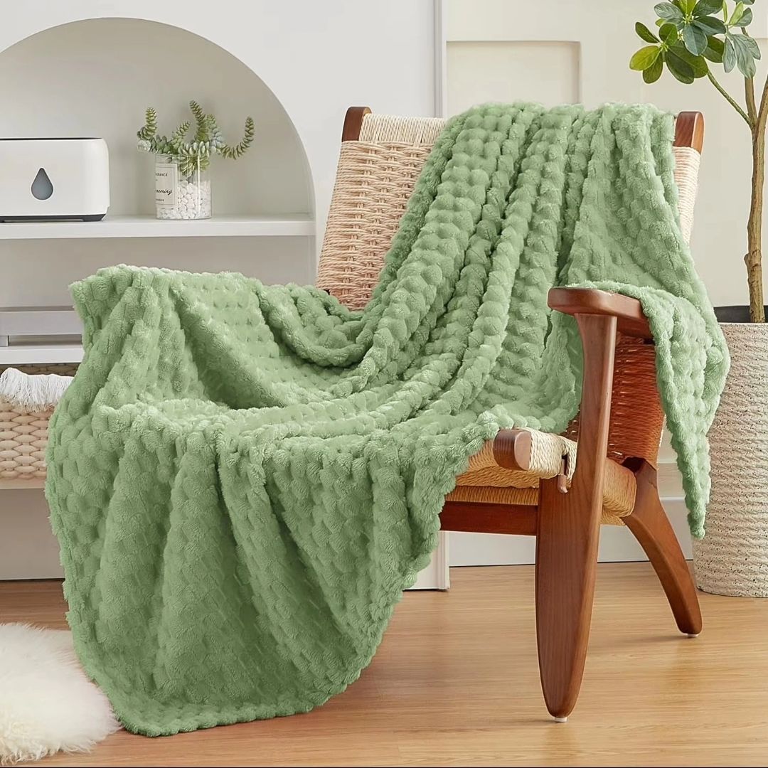 Popcorn Fleece Blanket | Super Fluffy & Warm | 6x6 Size | Available in Beige, Green, Pink Grey