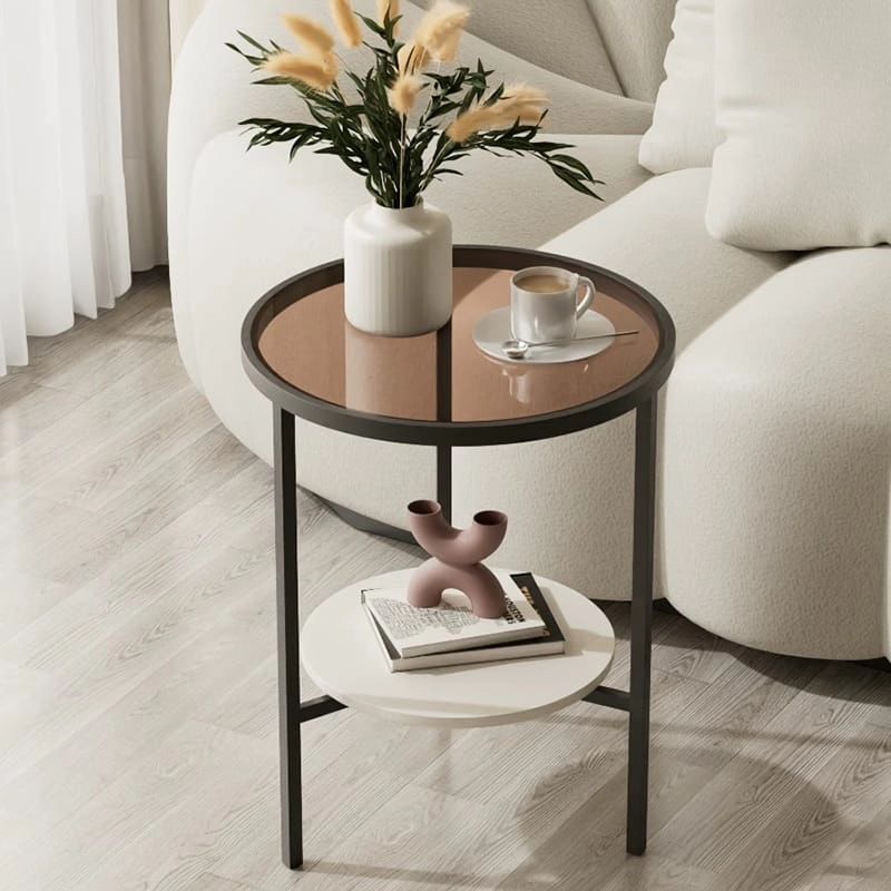 Stone Plate Side Table Living Room Simple Mobile Corner Table Sofa round Glass Mini Side Table Creative Small Coffee Table size 40*50