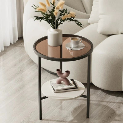 Stone Plate Side Table Living Room Simple Mobile Corner Table Sofa round Glass Mini Side Table Creative Small Coffee Table size 40*50