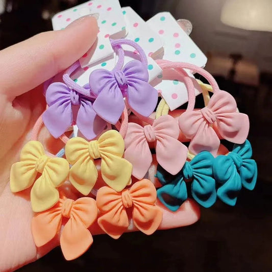 2pcs Cute Bowknot Elastic Hair Bands | Candy Color Bow Hair Ties for Girls & Children