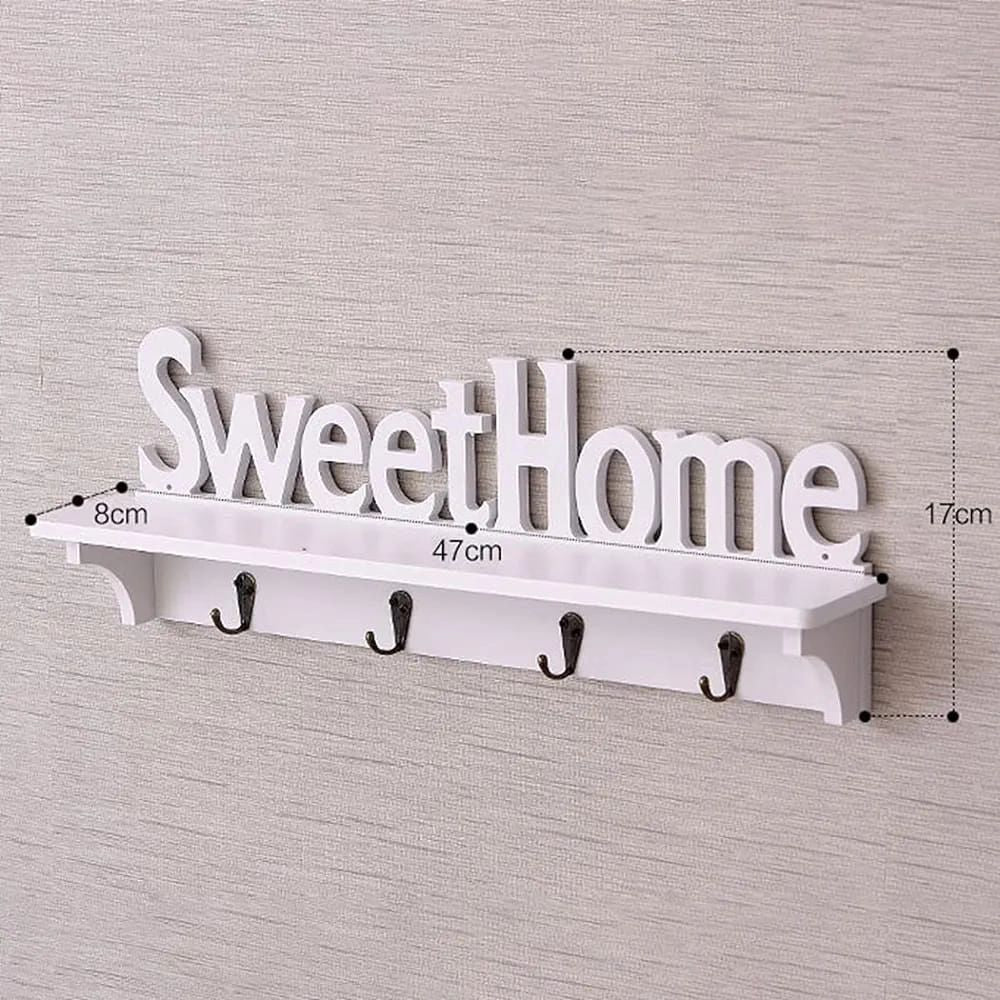 SWEET HOME Wooden Key Holder Stand with Metallic Hooks | Easy to Install, 15x7x47cm Wall Organizer