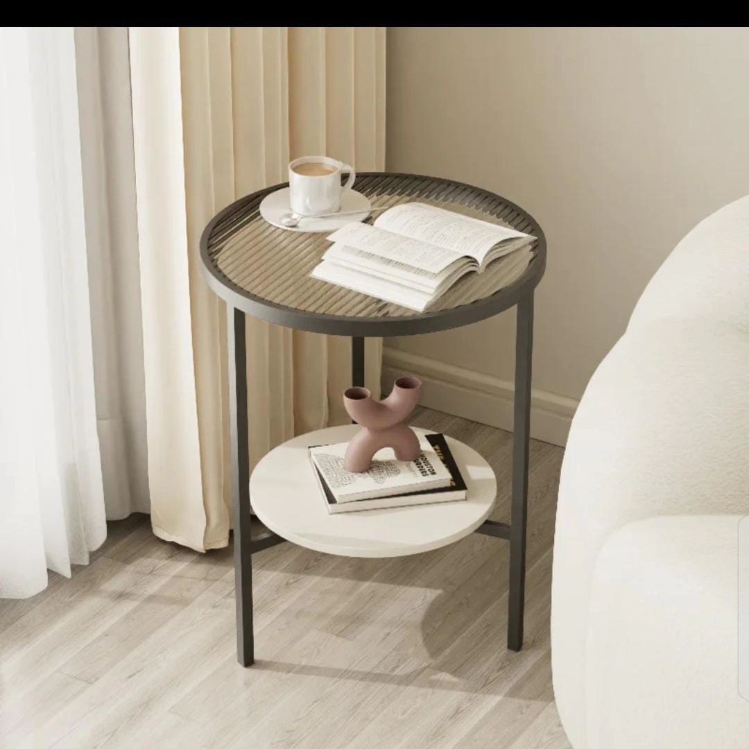 Stone Plate Side Table Living Room Simple Mobile Corner Table Sofa round Glass Mini Side Table Creative Small Coffee Table size 40*50