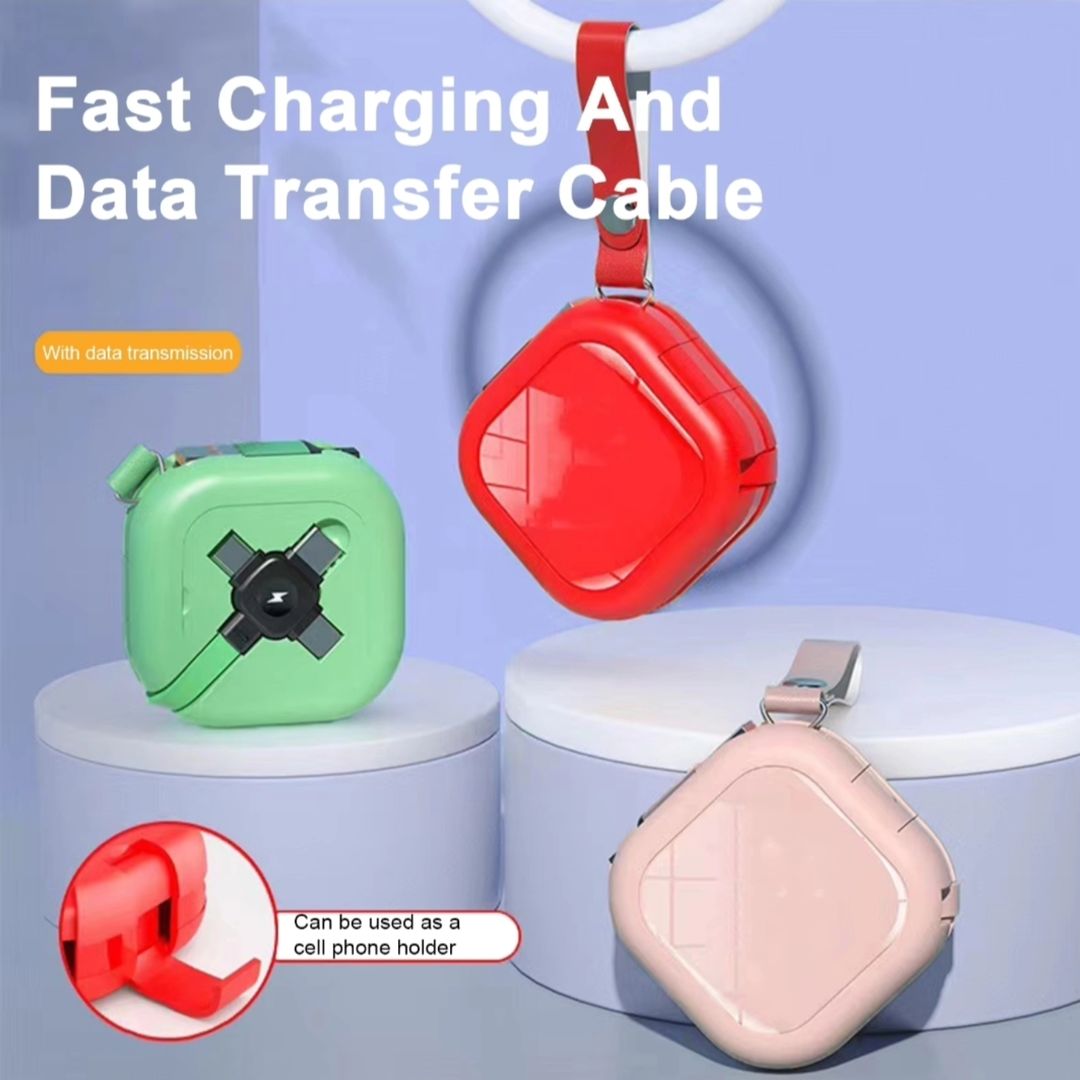 3 in 1 Portable Retractable Charger | Universal Fast Charging Cable for iPhone, Android, and Type-C Devices | Compact and Travel Friendly