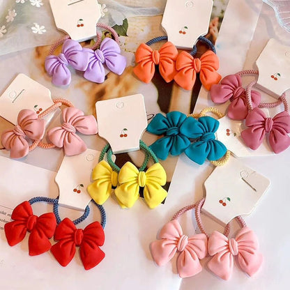 2pcs Cute Bowknot Elastic Hair Bands | Candy Color Bow Hair Ties for Girls & Children