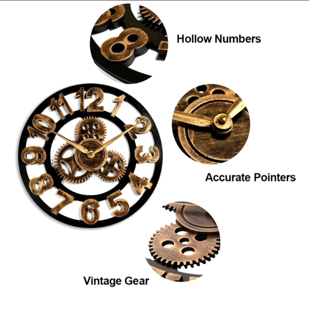 4 Gear Roman Vintage Wall Clock | Battery-Operated Analog Wall Clock with Industrial Gears