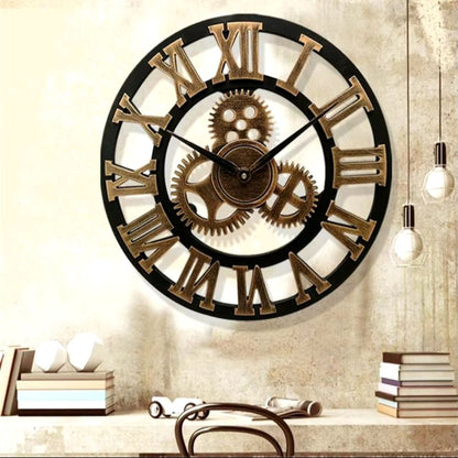 4 Gear Roman Vintage Wall Clock | Battery-Operated Analog Wall Clock with Industrial Gears