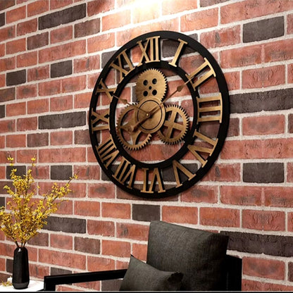 4 Gear Roman Vintage Wall Clock | Battery-Operated Analog Wall Clock with Industrial Gears