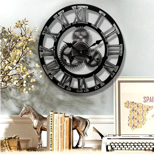 4 Gear Roman Vintage Wall Clock | Battery-Operated Analog Wall Clock with Industrial Gears