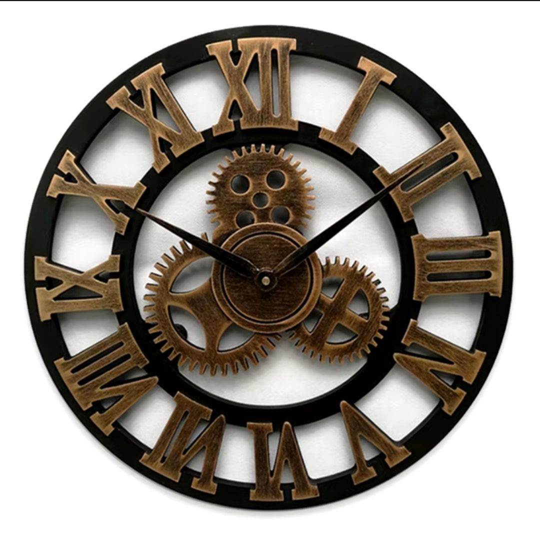 4 Gear Roman Vintage Wall Clock | Battery-Operated Analog Wall Clock with Industrial Gears