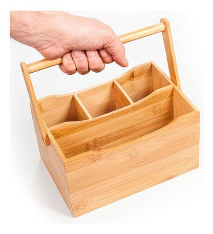 Portable Kitchen Cutlery Organizer with Handle | Bamboo Countertop Utensil Holder | 23x10x20cm