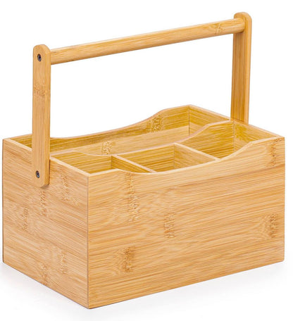 Portable Kitchen Cutlery Organizer with Handle | Bamboo Countertop Utensil Holder | 23x10x20cm