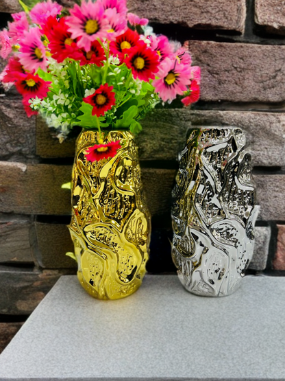 Sleek & Elegant High Quality Modern Decor Ceramic Vases | Outdoor Indoor Home Decor | Events Gifting | Silver, Gold