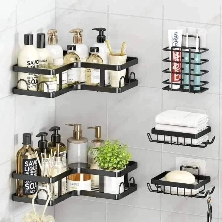 Stainless Steel – Space-Saving 5pc Bathroom Organizer Set Shower Caddies & Soap Holders