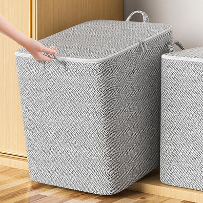 Large Capacity Household Foldable 110L Quilt Storage Box Organiser| Non-Woven Fabric Clothes Pants Household Items Storage Box| Living Room|Bedroom Moving Closet Organizer| 48cm x 44cm x 48cm Gray