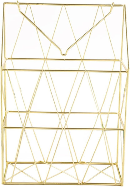 Golden Wall Mounted Magazine Desk Organizer | Stainless Steel | Metal Wire Newspaper Holder Hanging Magazine Rack File Holder Wall