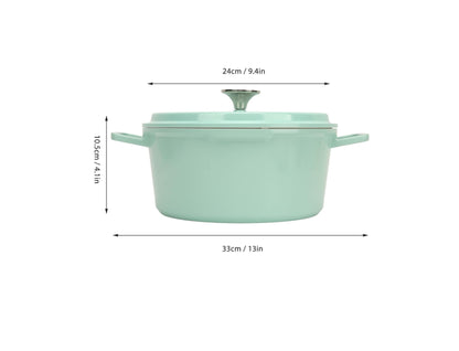 Single Enamel Cast Iron Cooking Pot | Heavy Duty, Durable Cookware for Cooking, Baking, and Serving | 24 cm | Green and Black