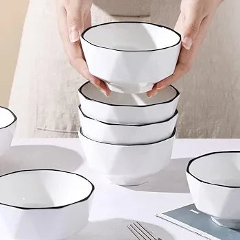 6" Japanese Hexagonal Bowls – Set of 6 Pieces, Elegant and Unique Dinnerware for Soups, Salads, and Noodles