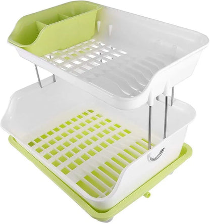 2 Tier Plastic Kitchen  Dish Drainer Rack | Durable Kitchen Organizer (Available in Green, Blue, Pink)