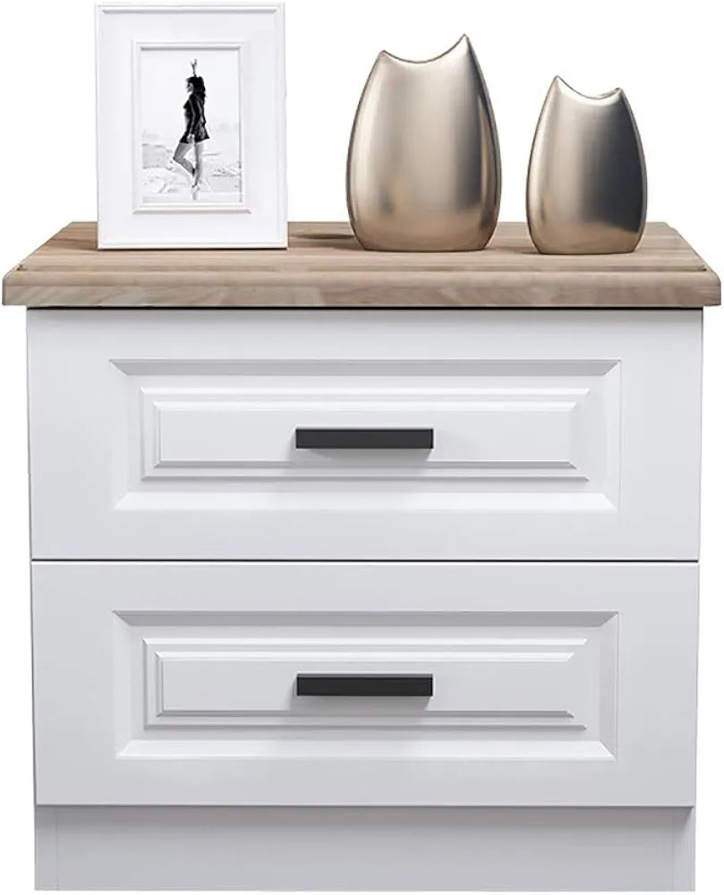 Nordic Luxury Double Drawer Bedside Cabinet – 50x45x35cm, White with Large Capacity Storage