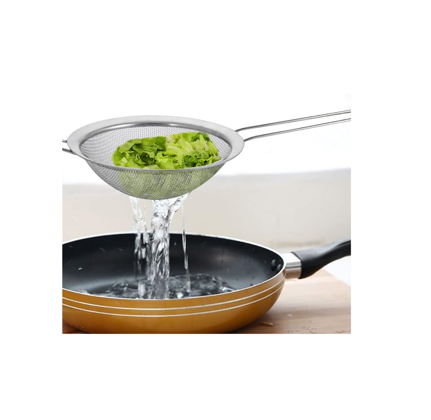 3in1 Metallic Sieve Set | Durable Stainless Steel Sifters | 10 cm, 12 cm, 14 cm | Ideal for Straining, Sifting, and Rinsing | Stackable Kitchen Tool