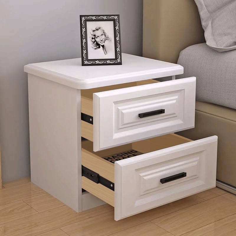 Nordic Luxury Double Drawer Bedside Cabinet – 50x45x35cm, White with Large Capacity Storage