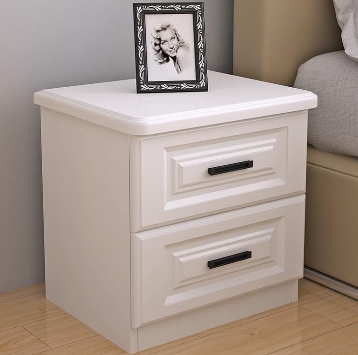 Nordic Luxury Double Drawer Bedside Cabinet – 50x45x35cm, White with Large Capacity Storage