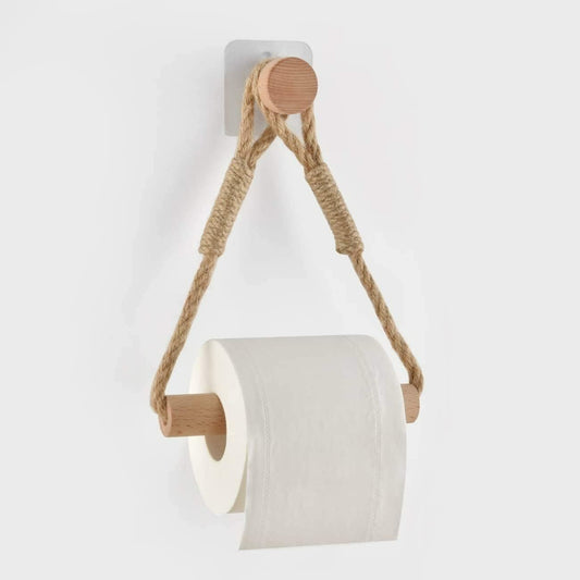 Hemp Rope with Bamboo Tissue Holder |  EcoFriendly, Stylish Tissue Organizer | Kitchen Bathroom Toilet Tissue Holder