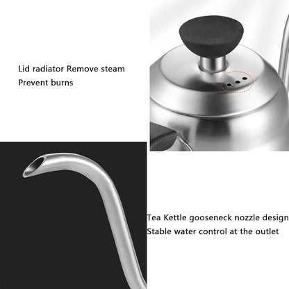 High Quality Stainless Steel 1000ml Capacity Gooseneck Drip Coffee Kettle with Heat-resistant Plastic Handle | Works on All Stovetops