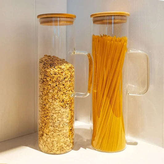 Glass Spaghetti Jar with Bamboo Lid and Handle | 2L Capacity