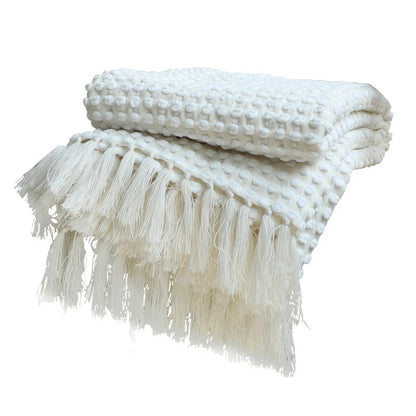 Cozy Knit Throw Blanket | Soft Acrylic in Light Brown & White | Generous 127x220cm Size for Ultimate Comfort