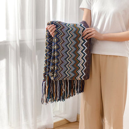 Bohemian Dream Knitted Throw Blanket with Tassels